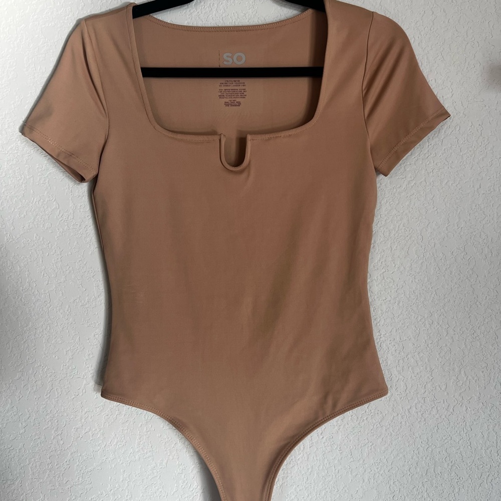 NWOT- SO Nude Short Sleeve Square-Neck Bodysuit
